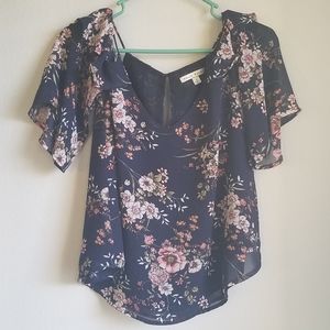 Off Shoulder Dressy Floral Print Blouse